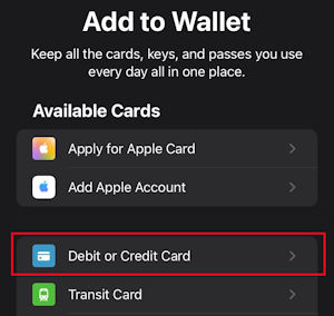 Select Debit or Credit Card
