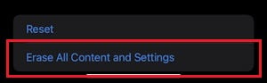 Tap Erase All Content and Settings