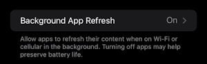 Background App Refresh option in settings of iPhone 11