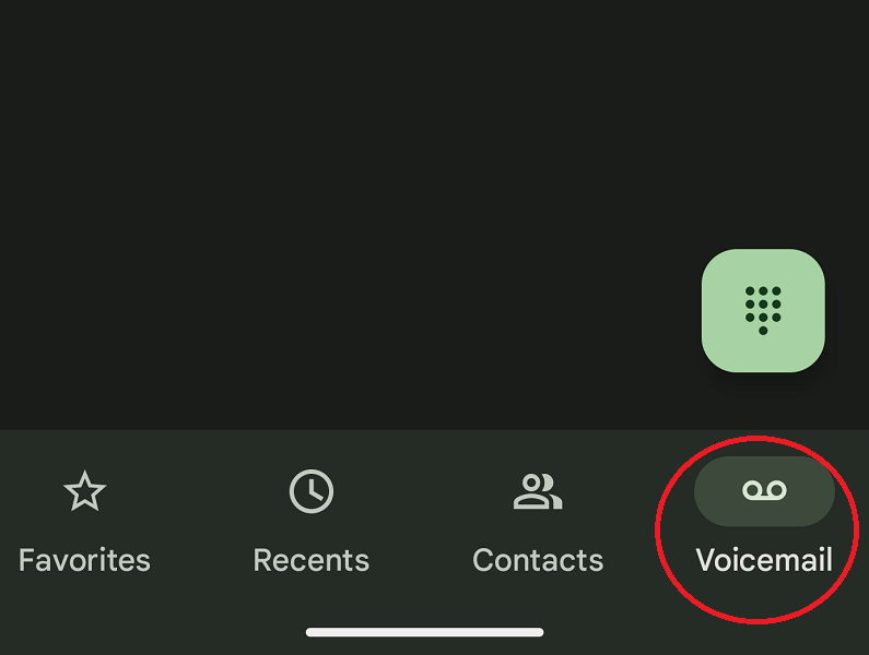 Voicemail tab in phone dialer app