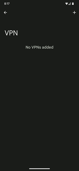 VPN menu on an Android phone