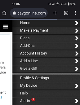 How to Pay Your AT&T Bill Online or by Phone -AT&T prepaid mobile web portal burger menu
