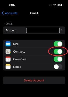 Toggle the Contacts to"on"