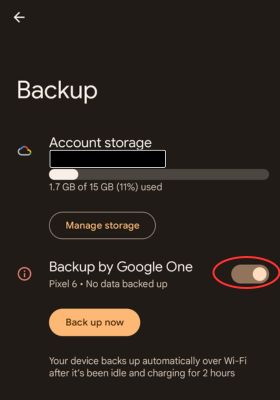 Turn on Backup to Google One on Android