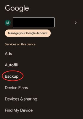 Tap Backup in Android