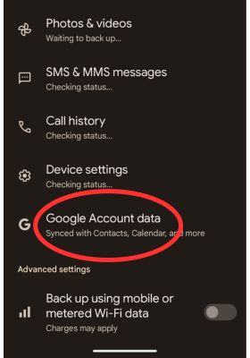 Tap Google Account data on Android