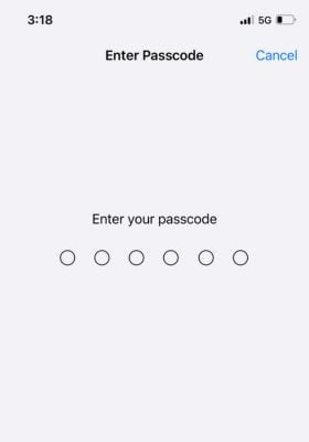 Enter passcode on iPhone