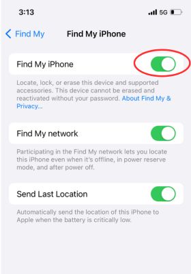 Enable Find My iPhone