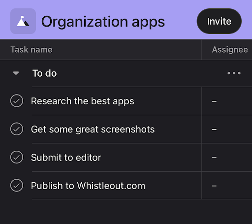 Asana app interface when planning a project.