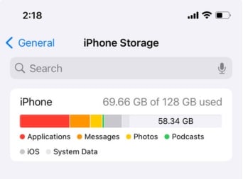 iPhone storage bar