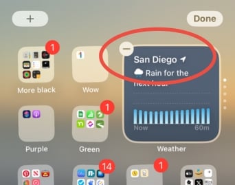 Tap the - button to delete widgets