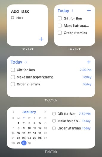 Tick Tick smaller widget display options