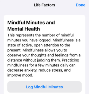 Manually logging Mindful Minutes in the Health app. 