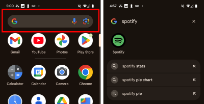 Searching for the Spotify app on the Google Pixel 6.