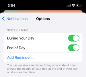 Reminder options in the Health app. 