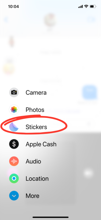 Screenshot of accessing stickers