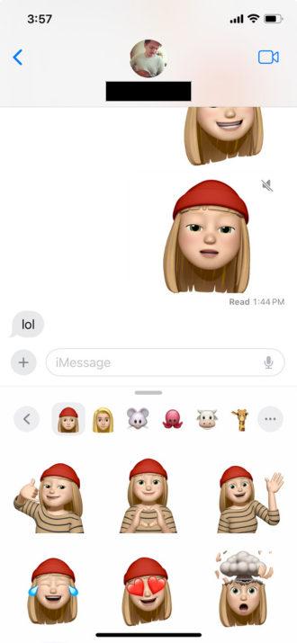 Screenshot of choosing a Memoji or sticker