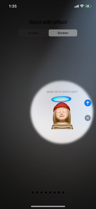 Screenshot of choosing an effect for your Memoji