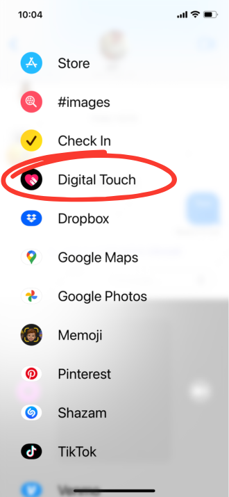 Screenshot of accessing Digital Touch