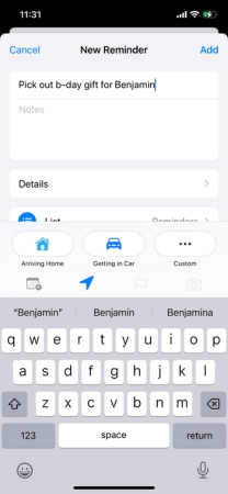 Screenshot of tapping the location button