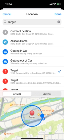 Screenshot of specify your radius