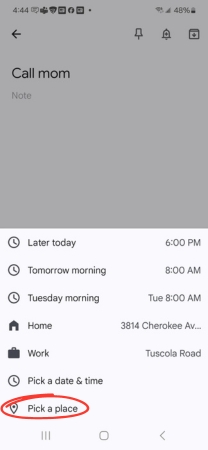 Screenshot of tapping the bell icon