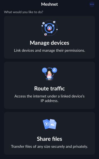 NordVPN Meshnet options in iOS app. 