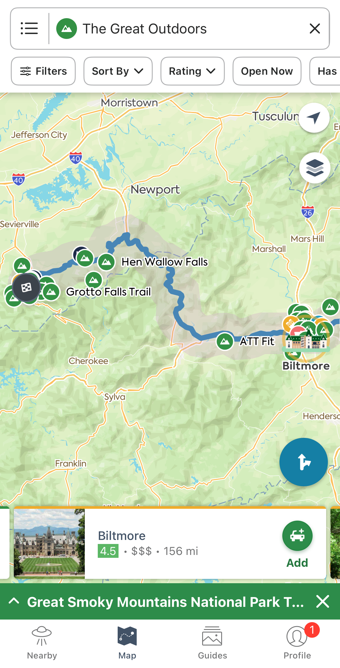 Roadtrippers app interface when planning a new trip. Roadtrippers app interface when planning a new trip.