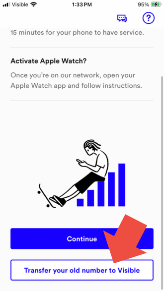 Screenshot of transferring your old number