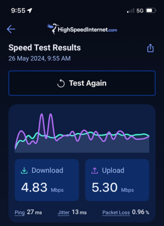 Screenshot of slow speed test