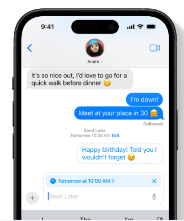 Schedule iMessages for later in iOS 18. 