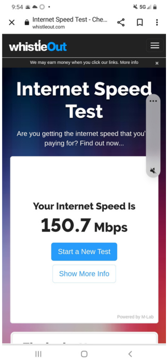 Visible Wireless 5G speed test showing faster download speeds on the Verizon network