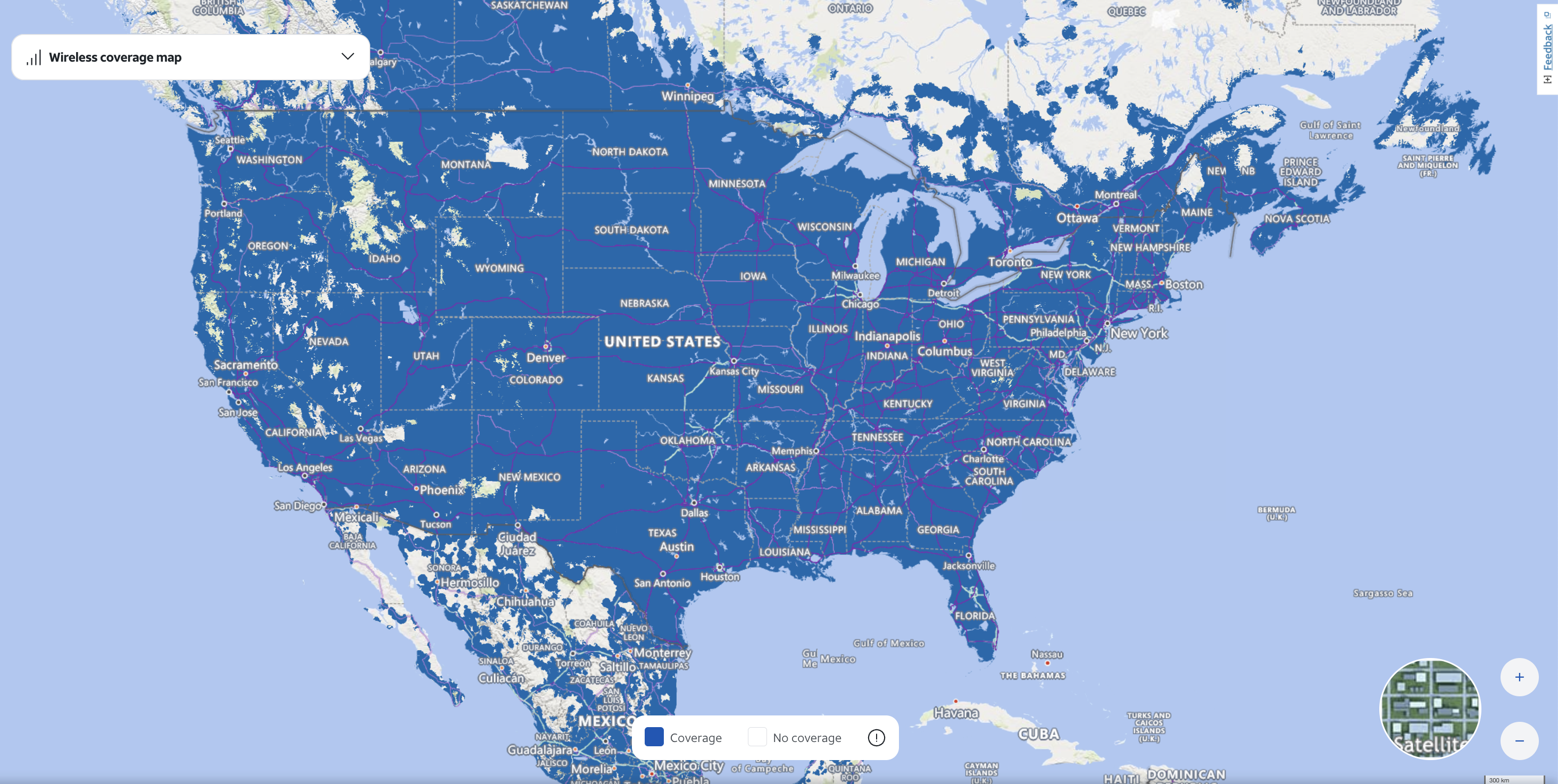 Screenshot of AT&T nationwide coverage map