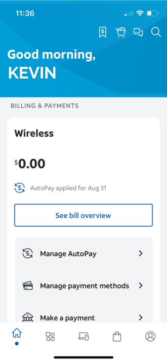 Screenshot of myAT&T app