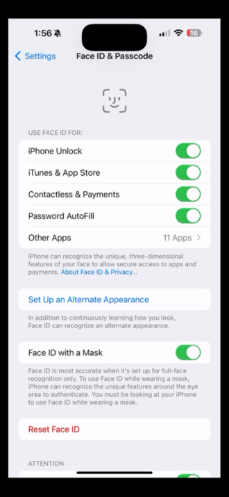 screenshot of Face ID with mask on iPhone