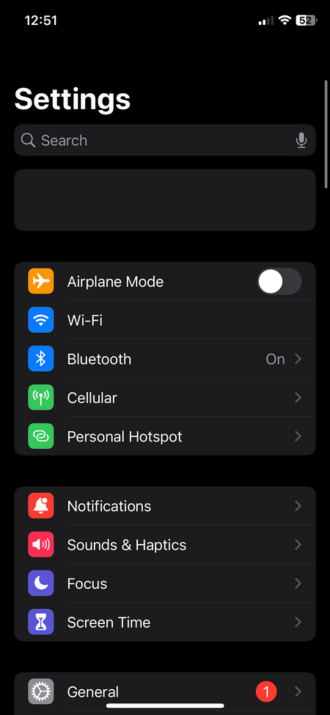 Screenshot showing Settings on iPhone