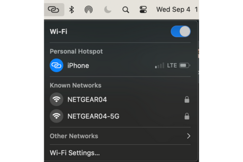 Screenshot of laptop Wi-Fi settings display mobile hotspot