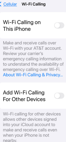 iOS Wi-Fi Calling Menu