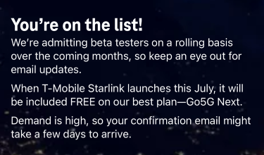 T-Mobile Starlink waitlist announcement.