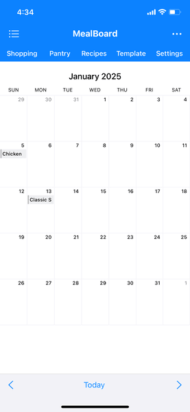 MealBoard calendar screen