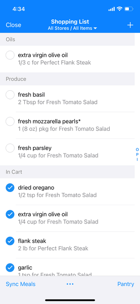 MealBoard shopping screen