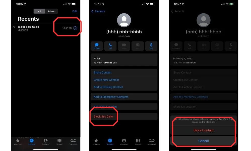 Block numbers in Phone app