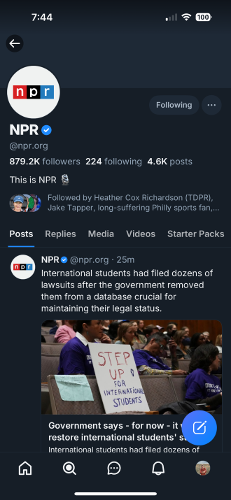 Screenshot of NPR account on Bluesky.