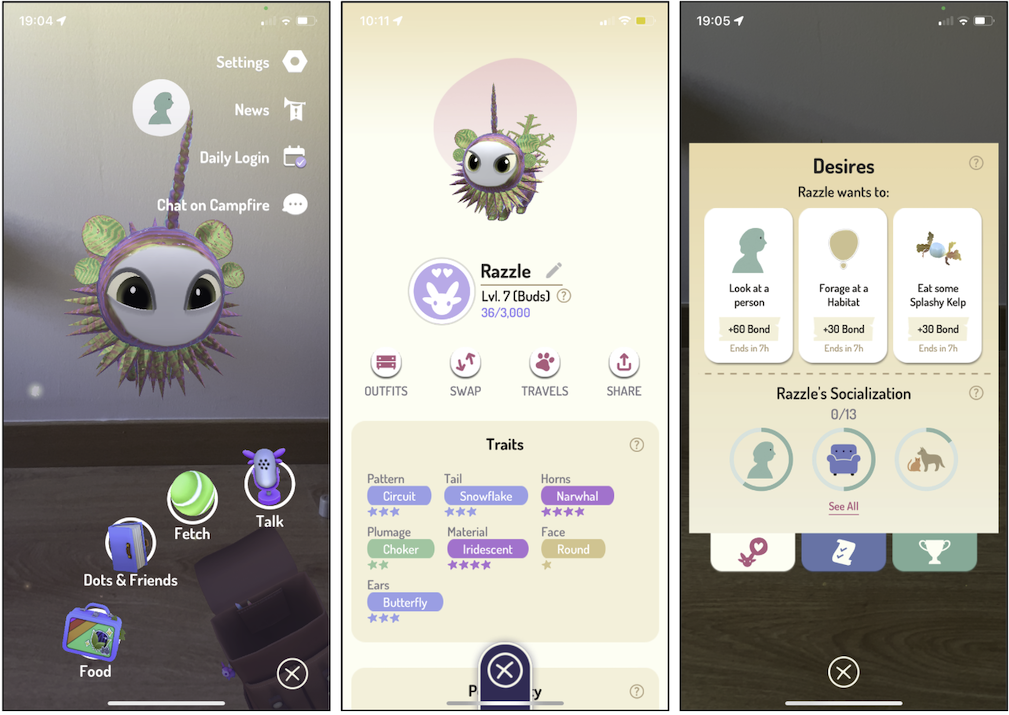 Screenshots of Peridot creature, stats, and its desires in game