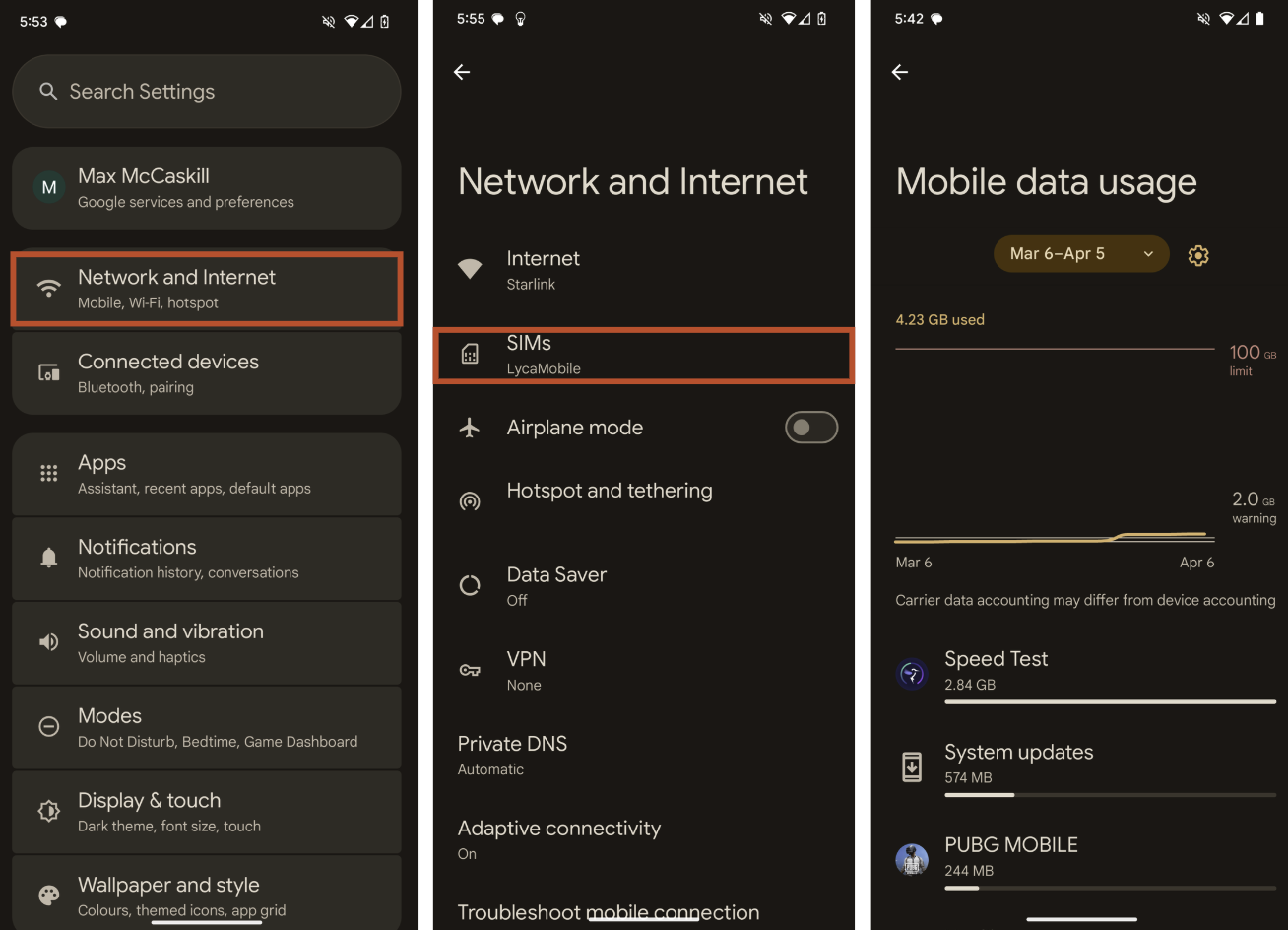 steps to check Android data usage