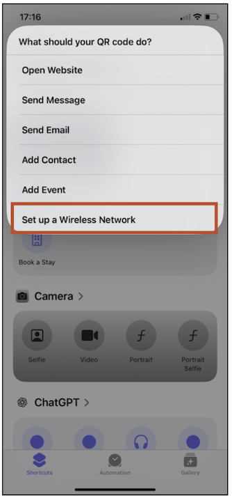 set up a wireless network in your shortcut