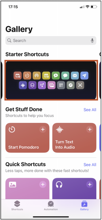 shortcuts app starter