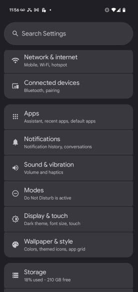 Android phone Settings app showing Apps menu.