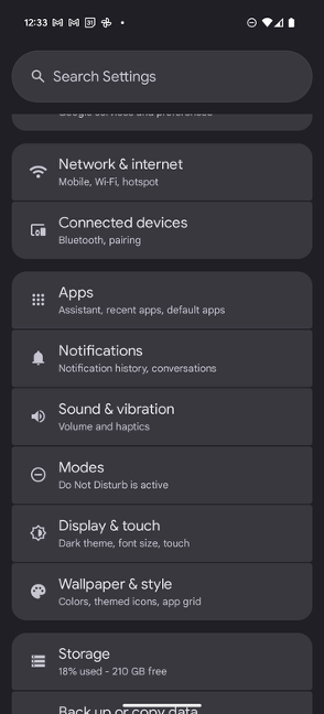 Android Settings app showing the Apps menu