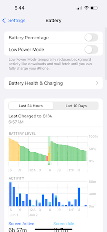 iPhone 14 Pro battery menu